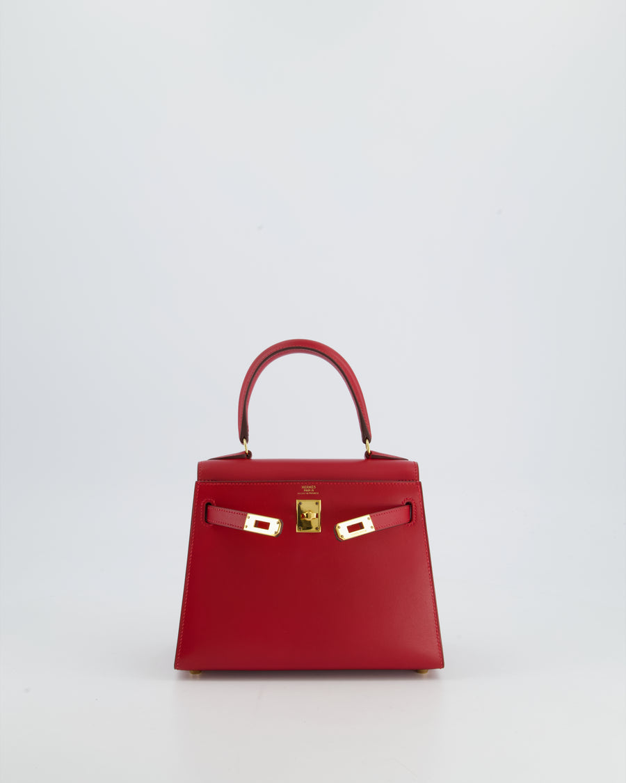 Rare Hermès Mini Kelly 20cm handbag double strap in Red H box