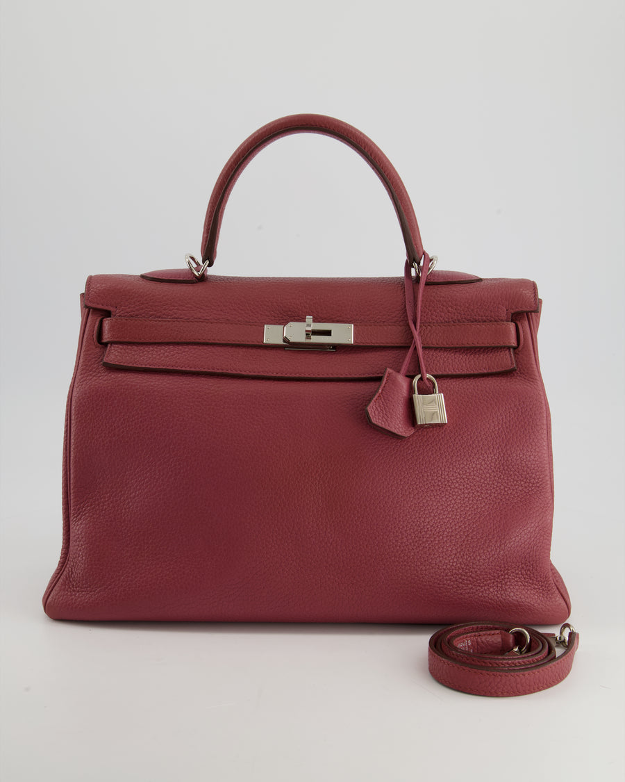 A ROSE POURPRE EPSOM LEATHER SELLIER KELLY 25 WITH PALLADIUM HARDWARE