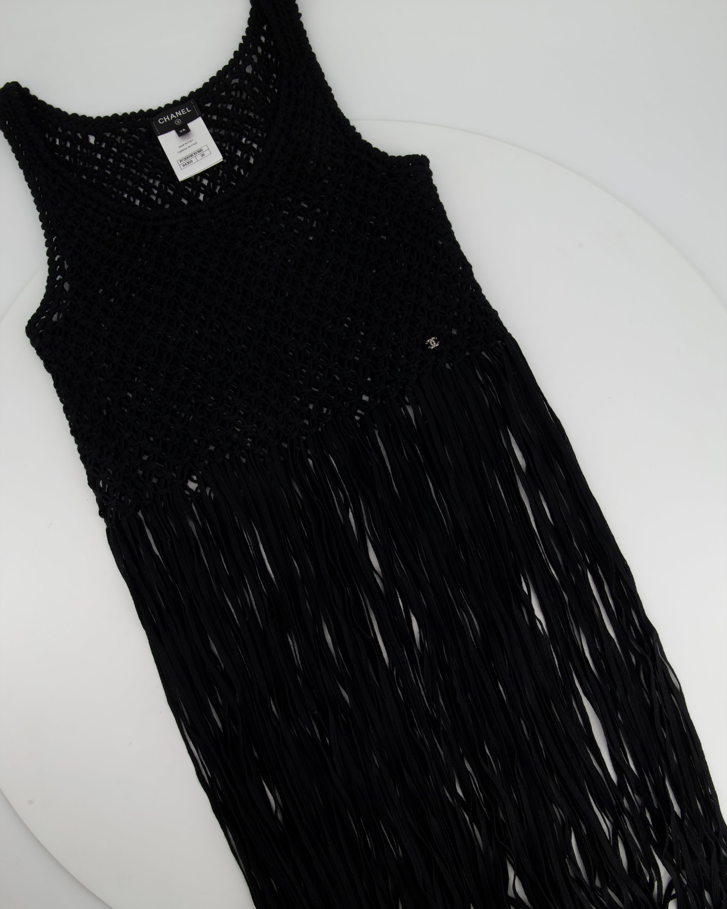 Chanel Black Wool Knitted Fringe Vest Top FR 38 UK 10 Sellier