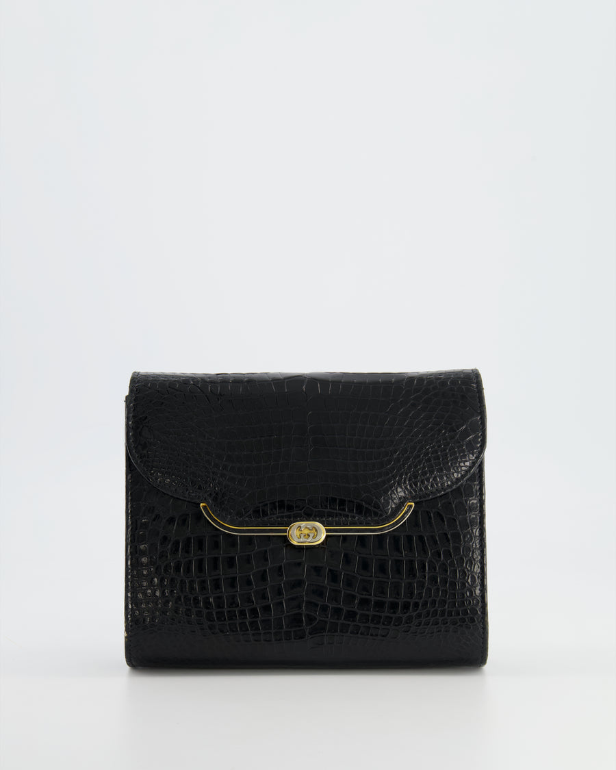 Gucci - Authenticated Bamboo Clutch Bag - Leather Black Crocodile for Women, Very Good Condition