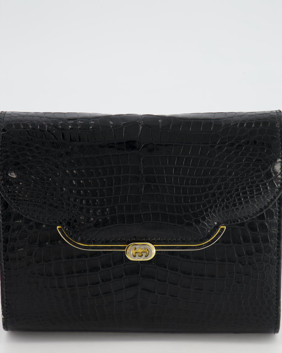 GUCCI Vintage Glossy Black Crocodile Bag For Sale at 1stDibs