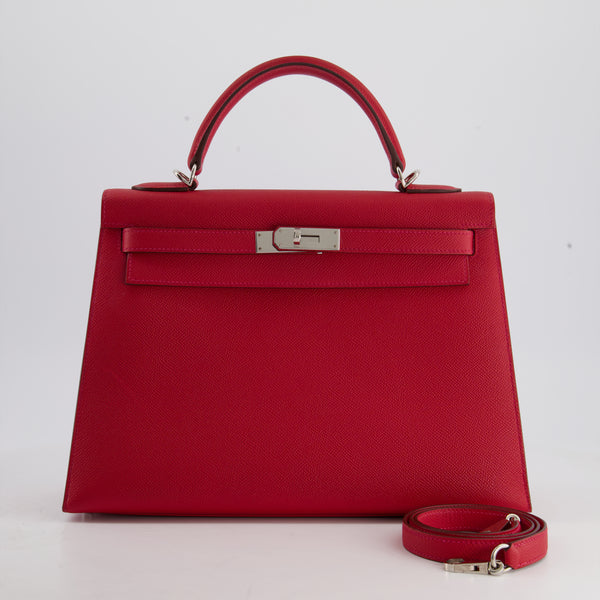 A ROUGE H EPSOM LEATHER SELLIER KELLY 25 WITH PALLADIUM HARDWARE