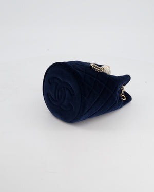 Chanel Quilted Crystal Pearl Crush Drawstring Bucket Bag Navy Velvet G –  Coco Approved Studio