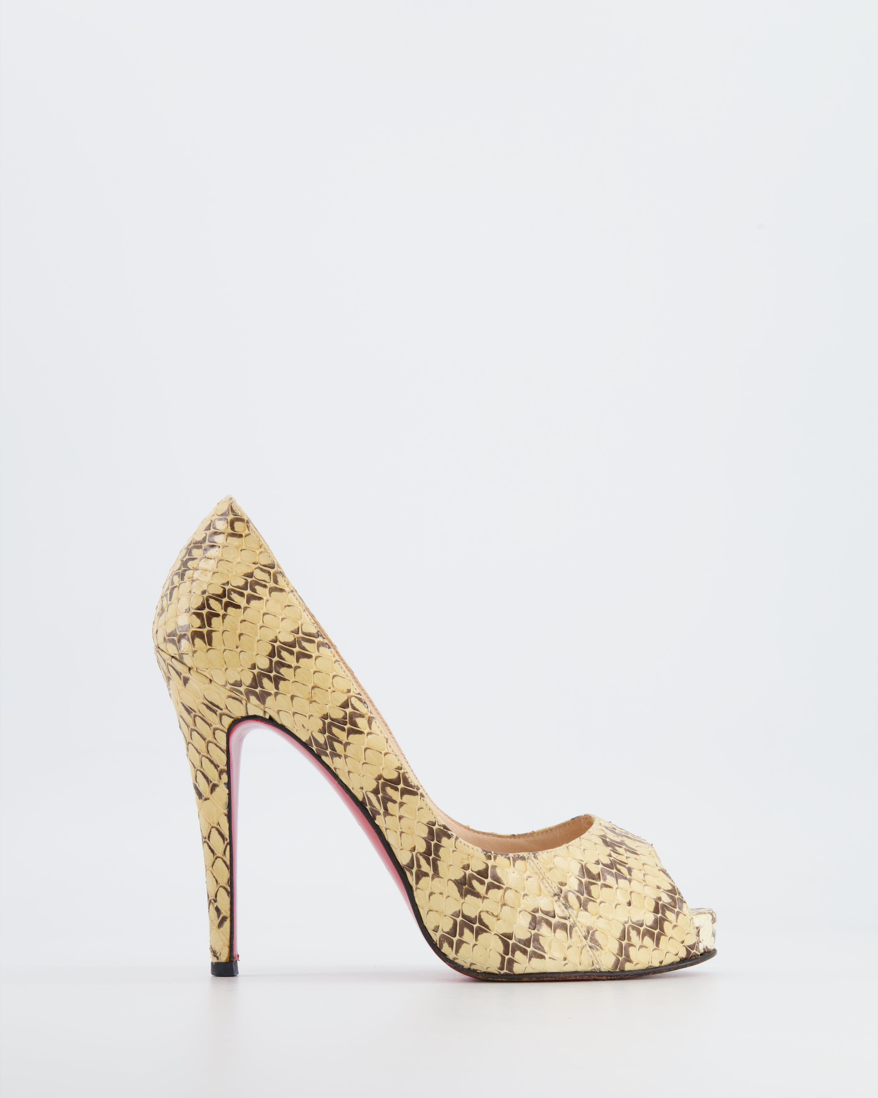 Louboutin Beige Python Open-Toe Pump Heels Size EU 36.5 – Sellier