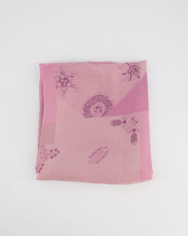 *FIRE PRICE* Christian Dior Pink and Purple Silk Scarf with Geometric Jewel Floral Detailing