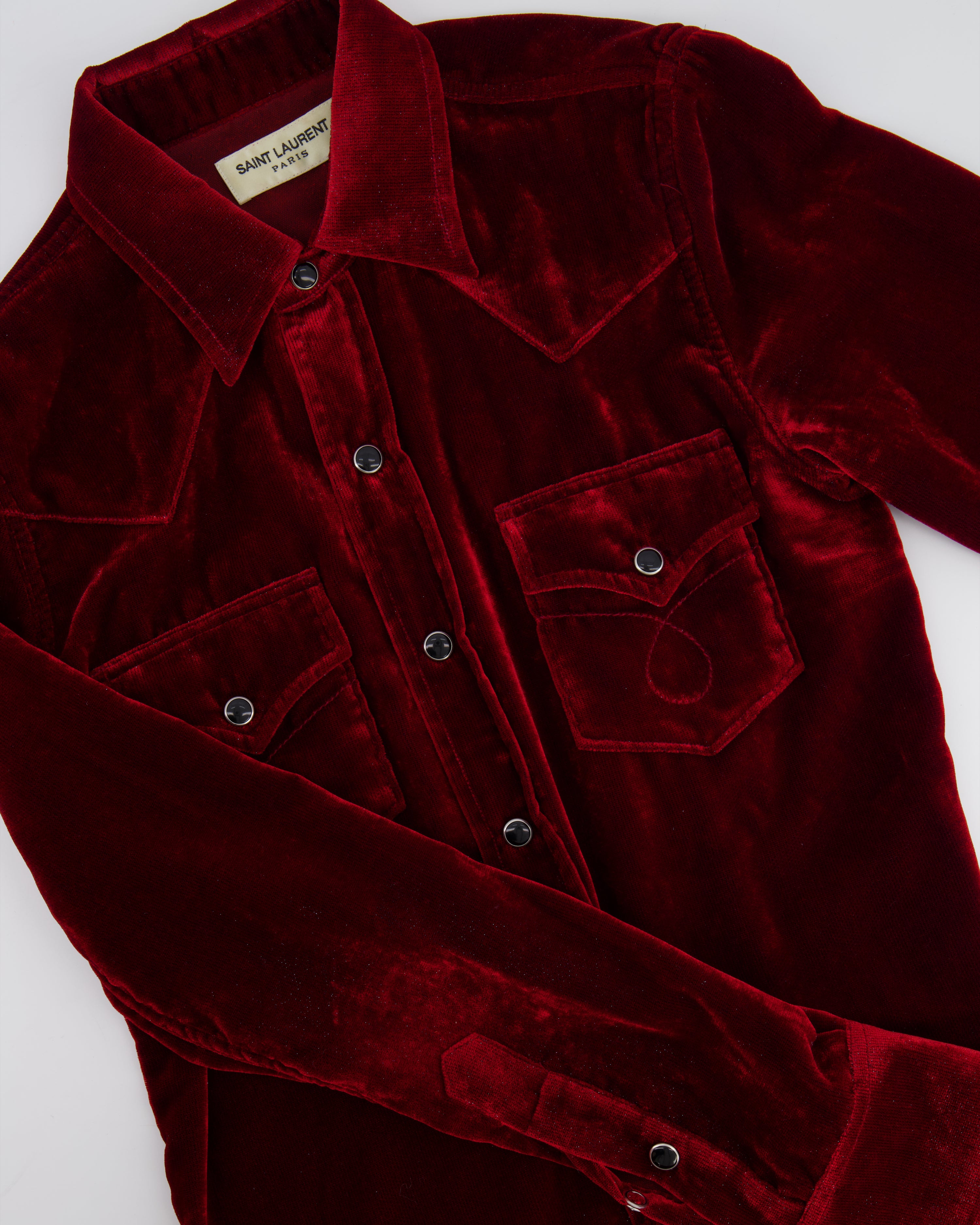 Saint Laurent Red Shimmer Velvet Button-up Shirt Size XS (UK 6