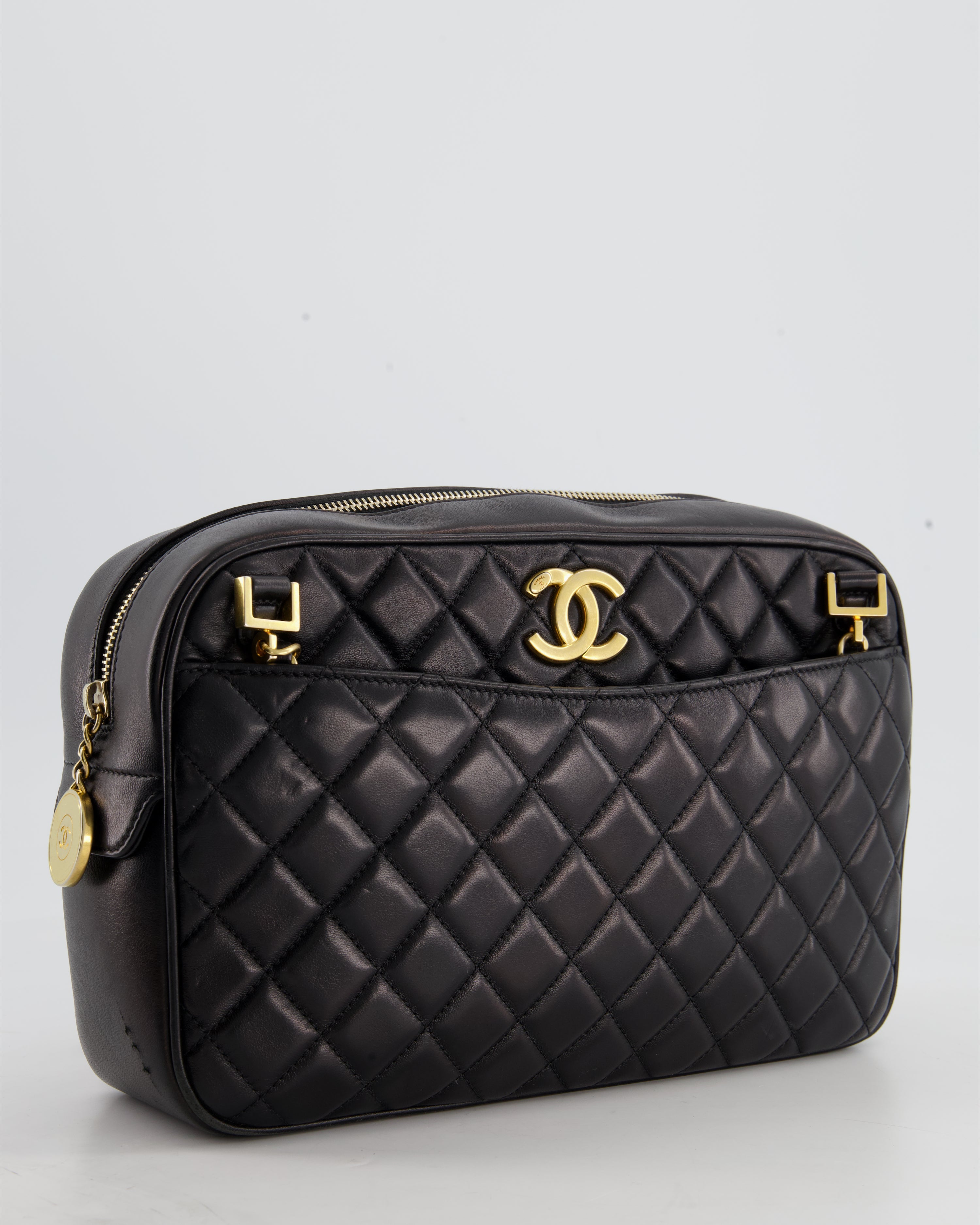 Chanel Black Crossbody Camera Bag in Quilted Lambskin With Gold Hardwa   Sellier
