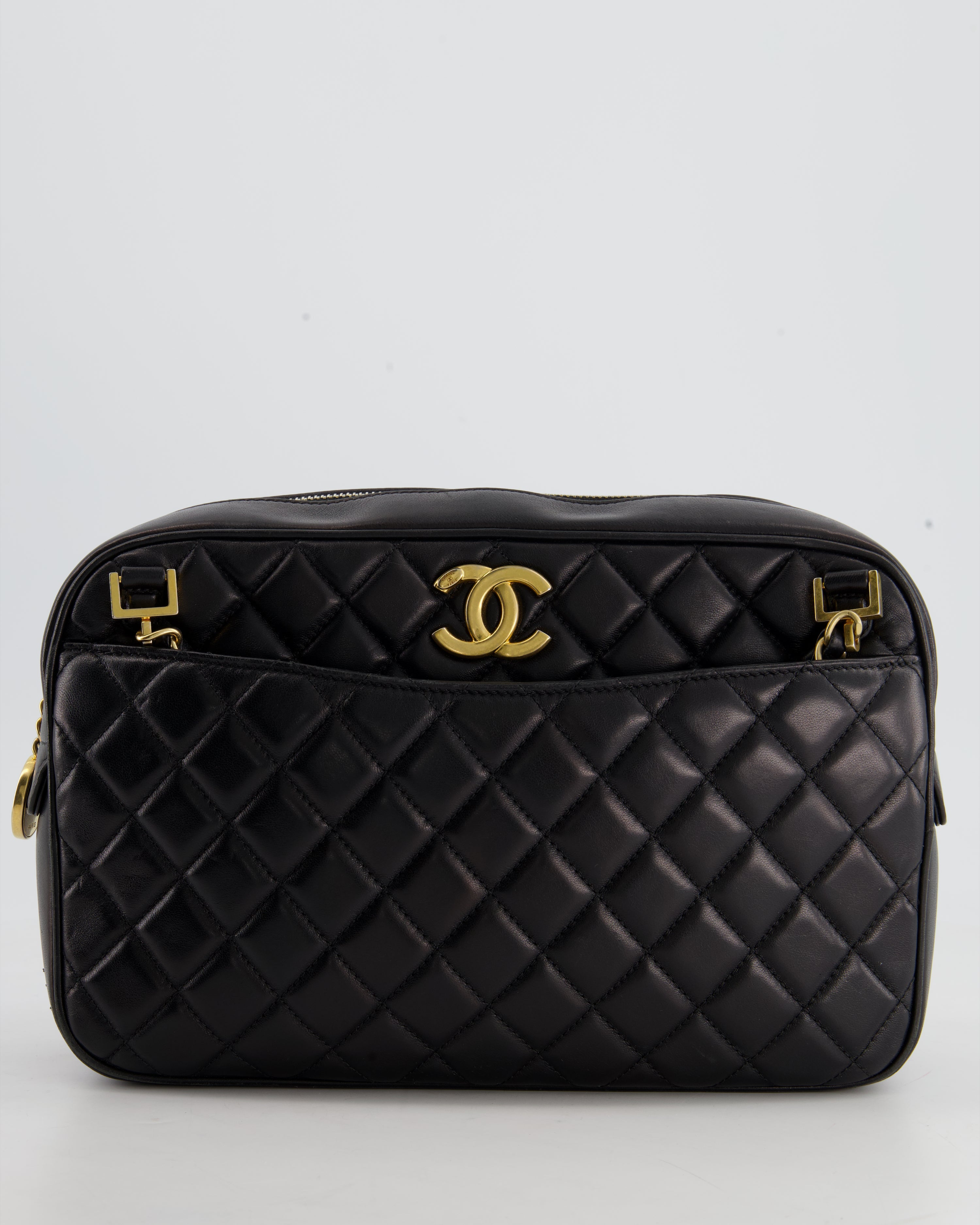 Chanel Black Crossbody Camera Bag in Quilted Lambskin With Gold