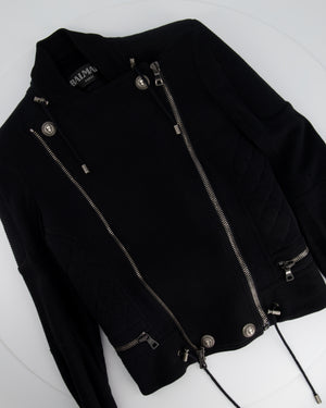 Balmain Black Bomber Shoulder Padded Jacket with Silver Button Detailing FR 36 (UK 8)