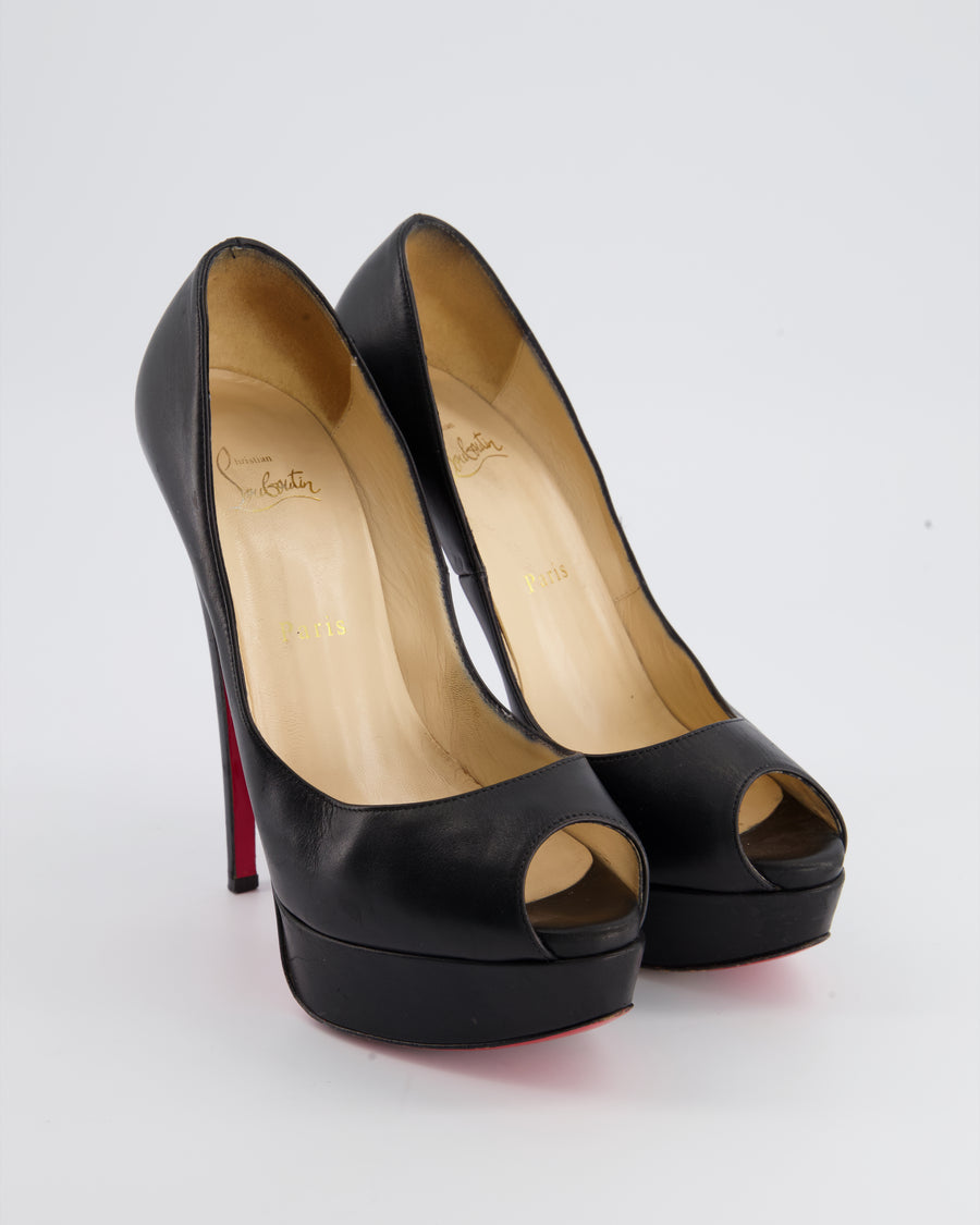 Christian Louboutin Beige Patent Leather Lady Peep Toe Platform Pumps Size  38