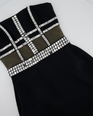 David Koma Black Embellished Evening Dress with Mesh Detailing FR