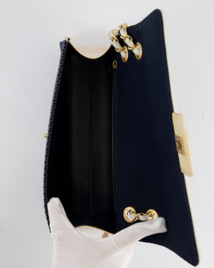 Chanel Vintage Navy & White Stitch Single Flap Bag with 24k Gold
