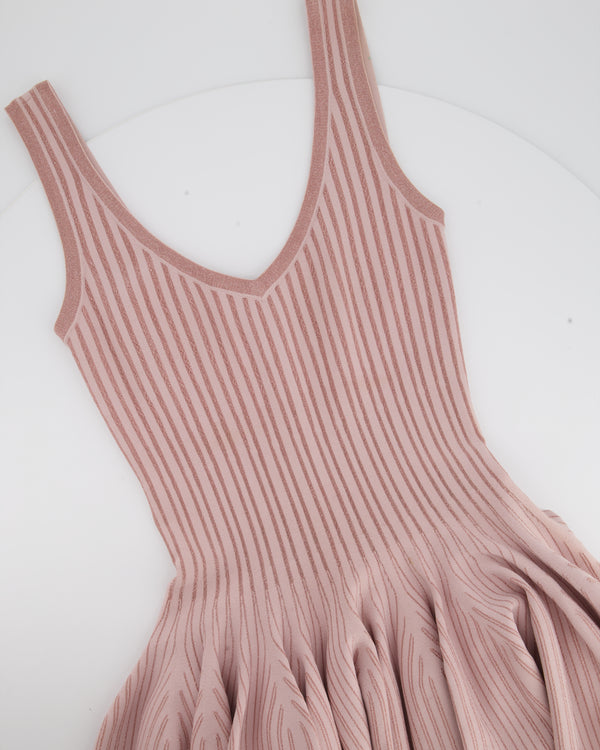 Alaia Pink V-Neck Skater Dress with Shimmer Stripe Detail FR 38 (UK 10)