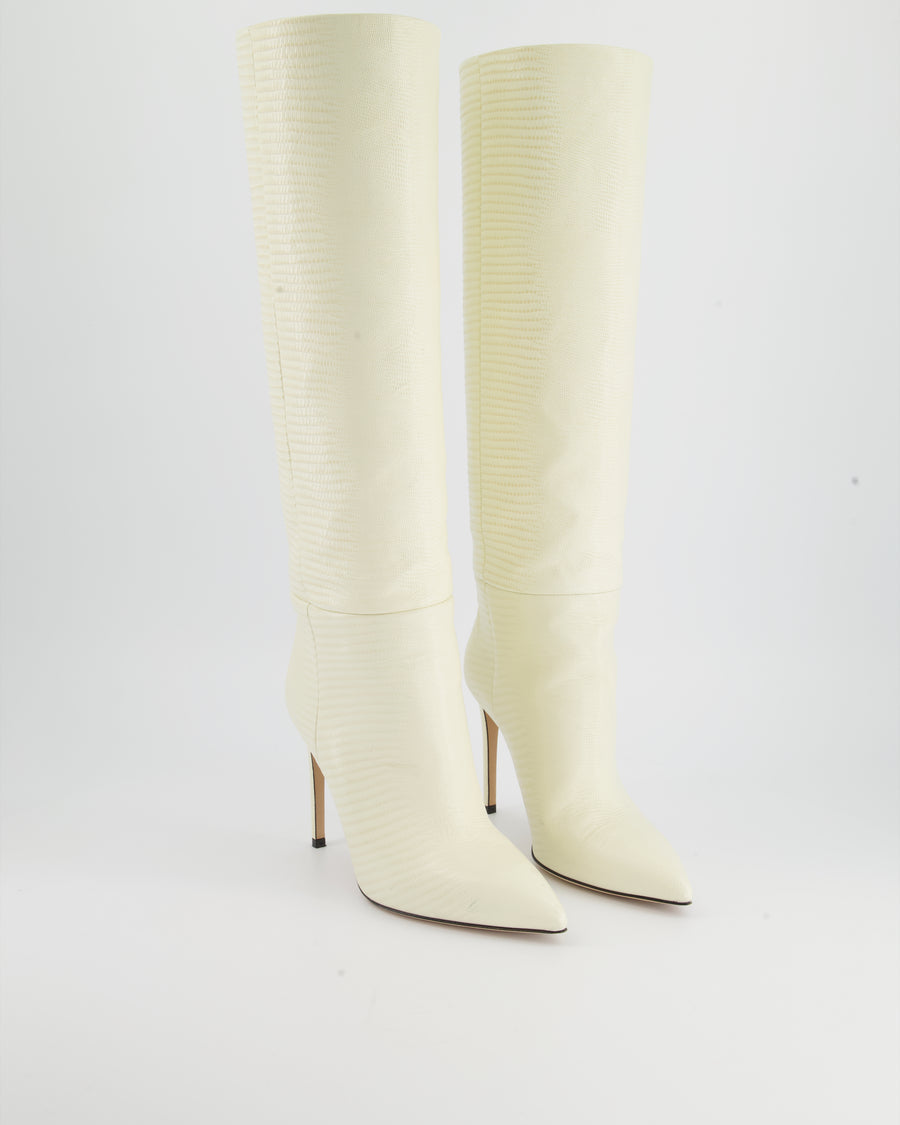 PARIS TEXAS Slouchy Lizard-Embossed Leather Mid-Calf Boots