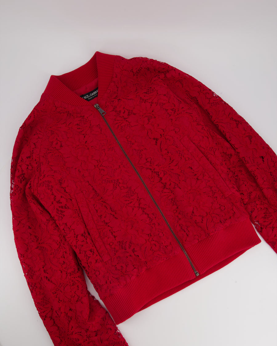 Dolce & Gabbana Red Lace Bomber Jacket Size IT 36 (UK 4)