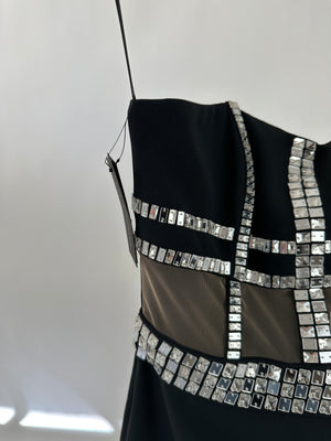 David Koma Black Embellished Evening Dress with Mesh Detailing FR