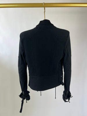 Balmain Black Bomber Shoulder Padded Jacket with Silver Button Detailing FR 36 (UK 8)