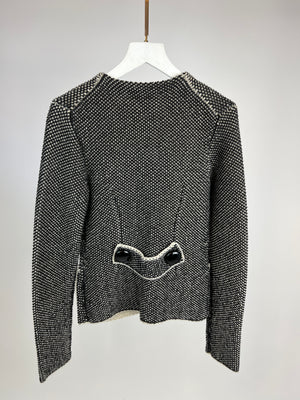 Louis Vuitton Black and Cream Tweed Jacket with Black Enamel Round