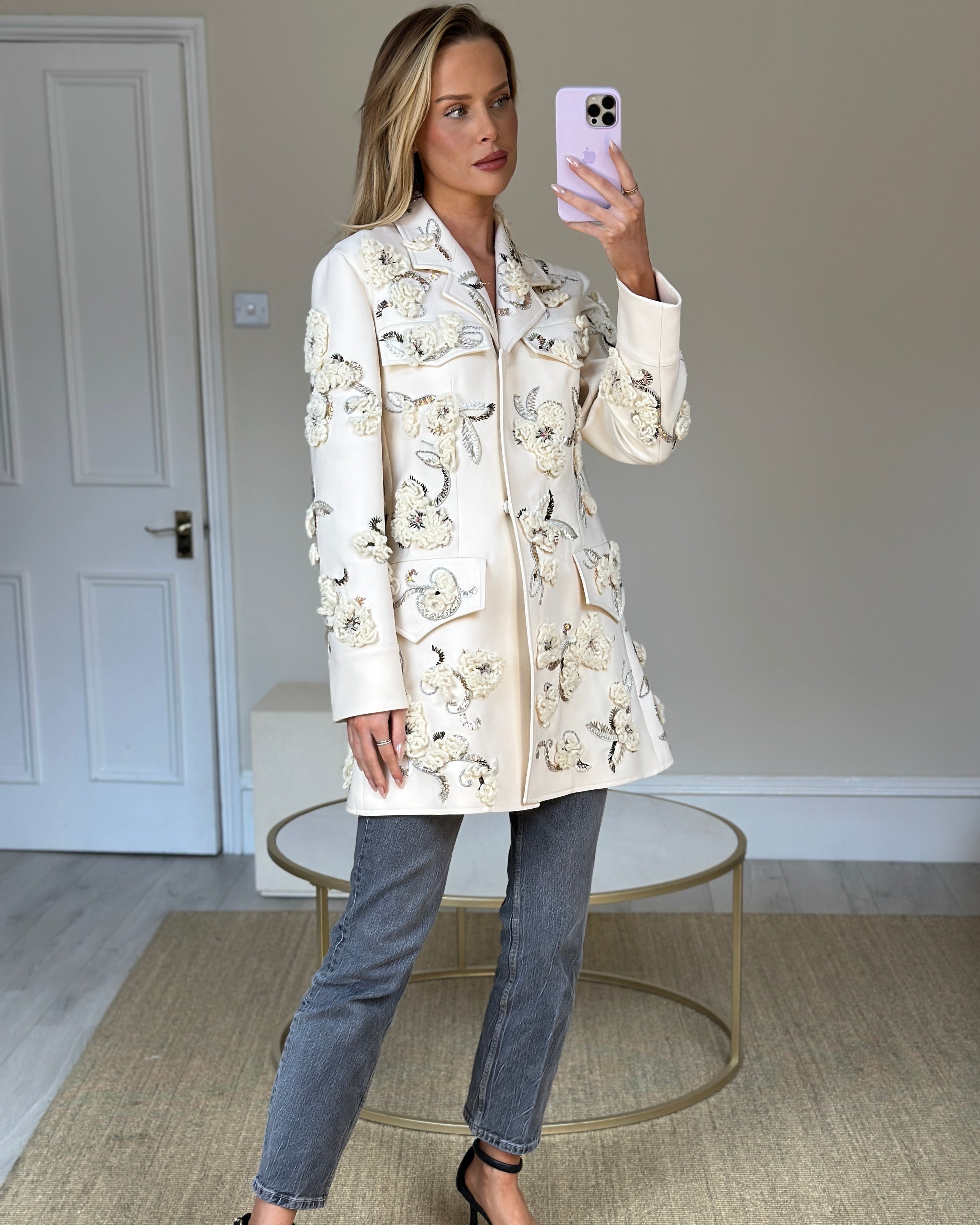 Christian Dior Ivory Wool Tailored Coat with Embroidered Details Size –  Sellier