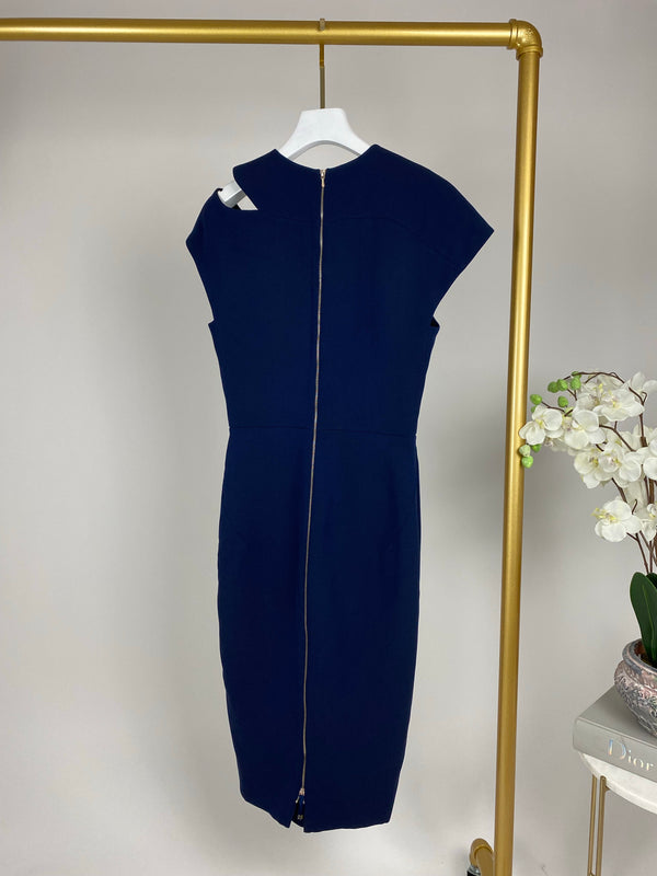 Victoria Beckham Navy Asymmetric Midi Dress Size UK 12