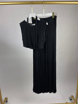 Christopher Esber Black Ribbed Skirt and Crop Top with Detail Size XS (UK 6)